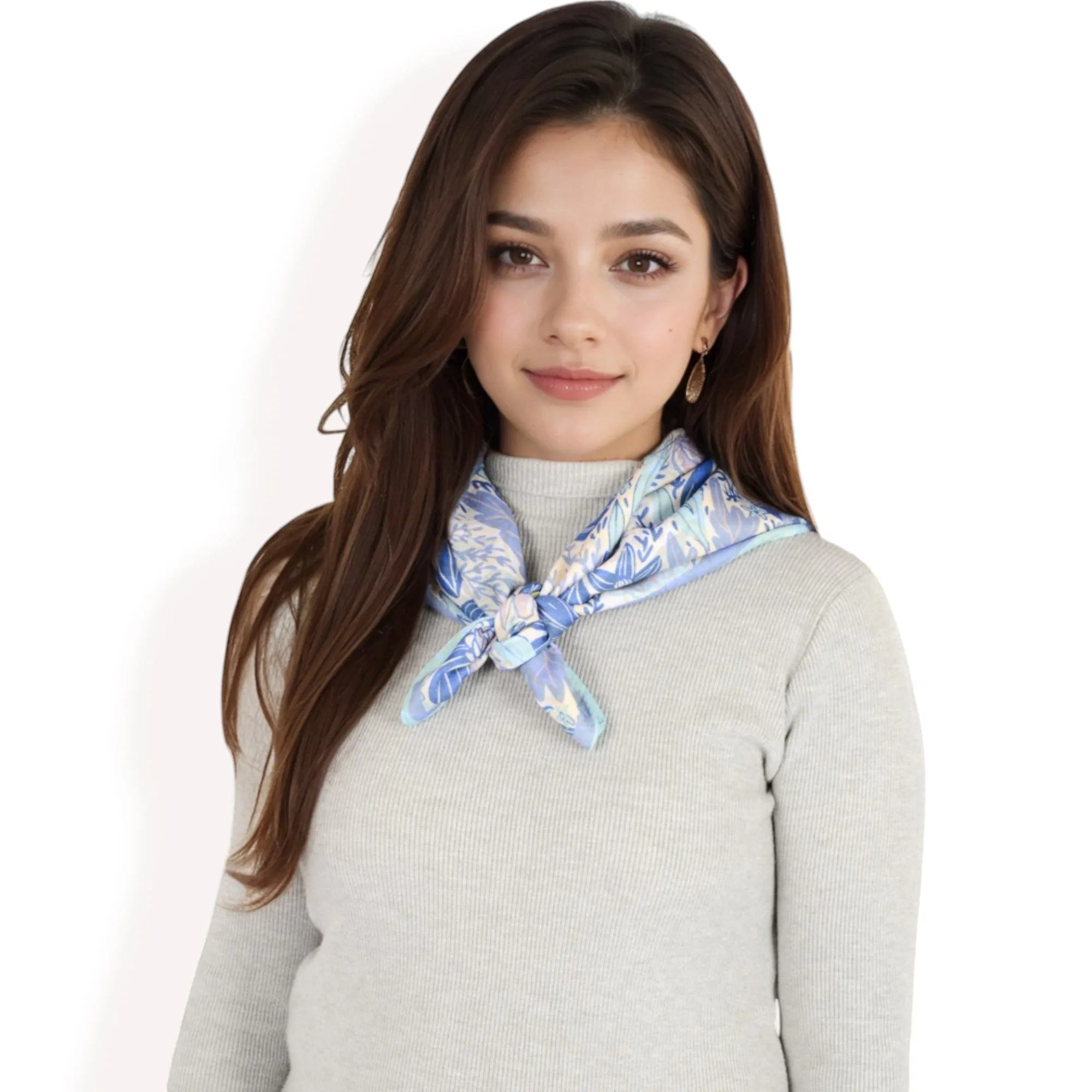 Women's Floral Printed Satin Square Scarves with Elegant Patterns and Contrast Borders for Chic and Versatile Styling