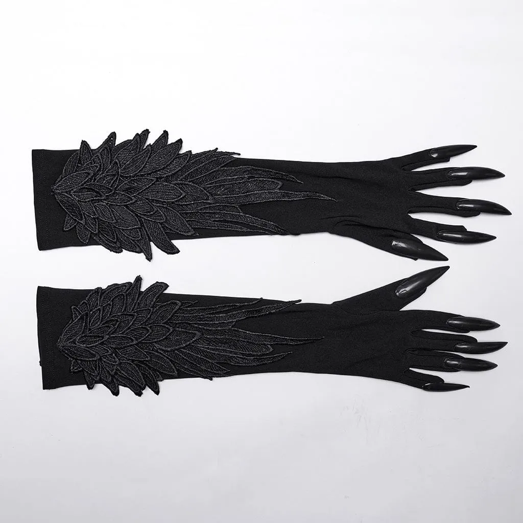 Women's Gothic Feather Embroidered Witchy Gloves