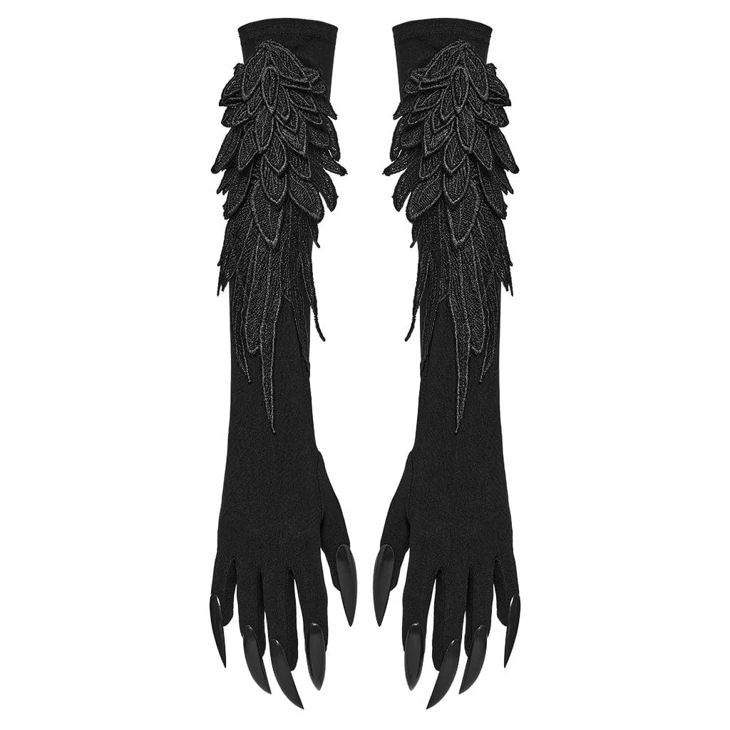 Women's Gothic Feather Embroidered Witchy Gloves