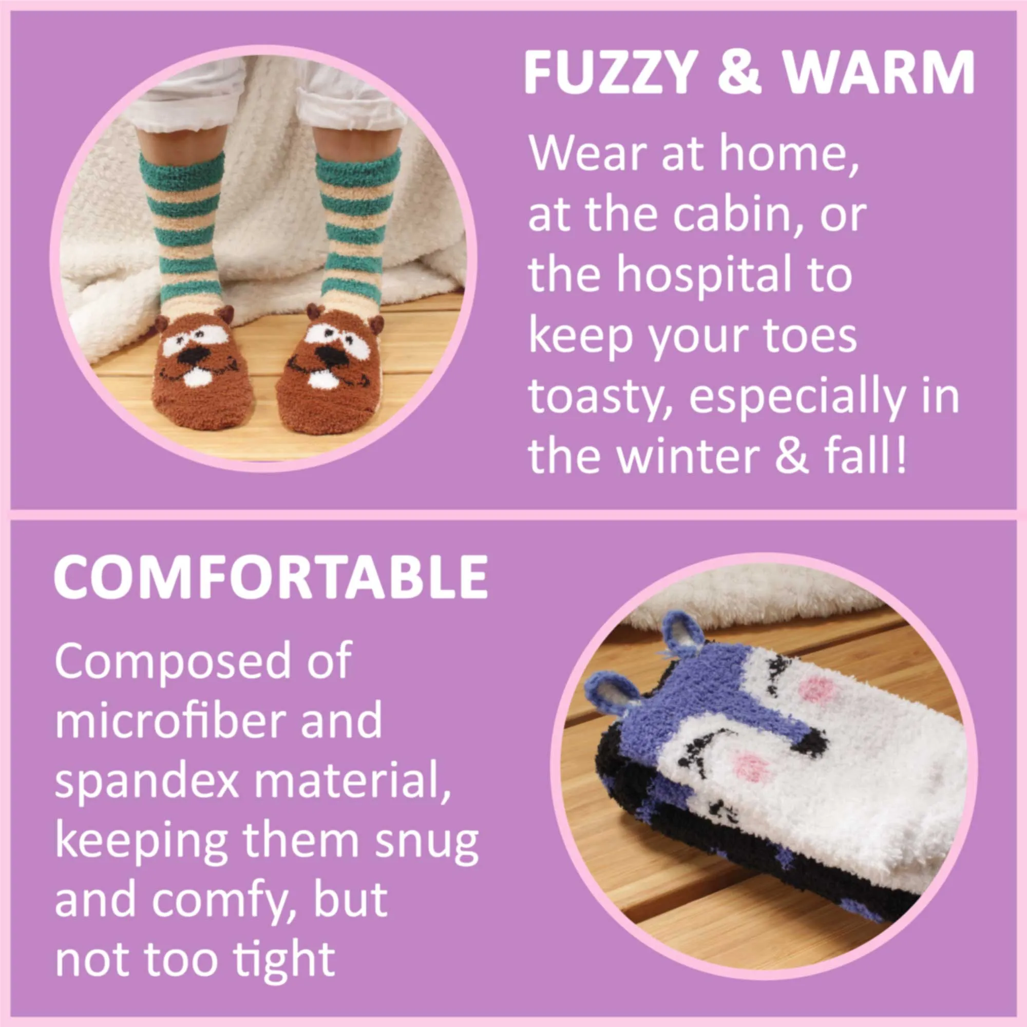 Women's Super Soft Cute Fuzzy Cozy Warm Animal Cabin Crew Socks