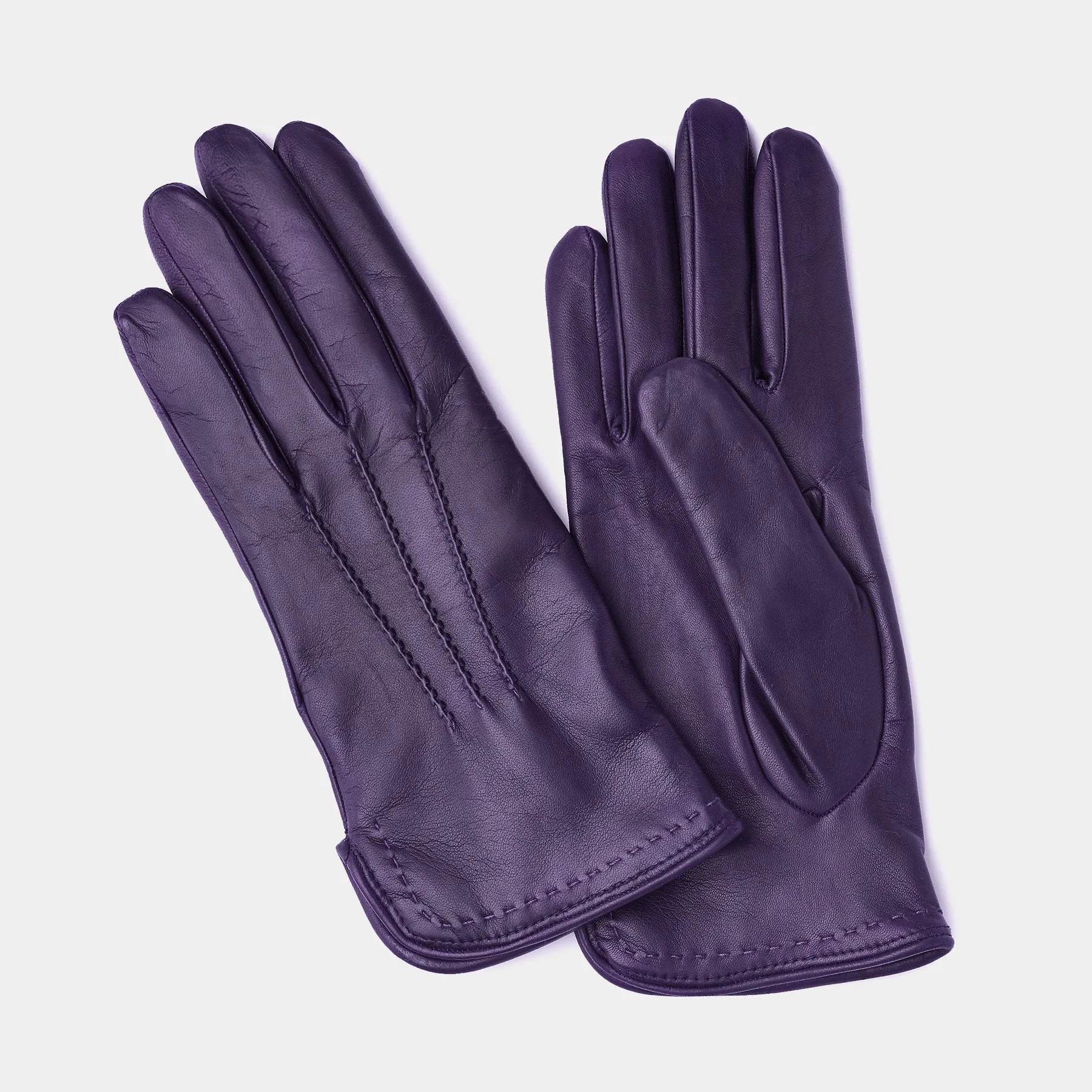 Wool Lined Women's Leather Gloves in Purple