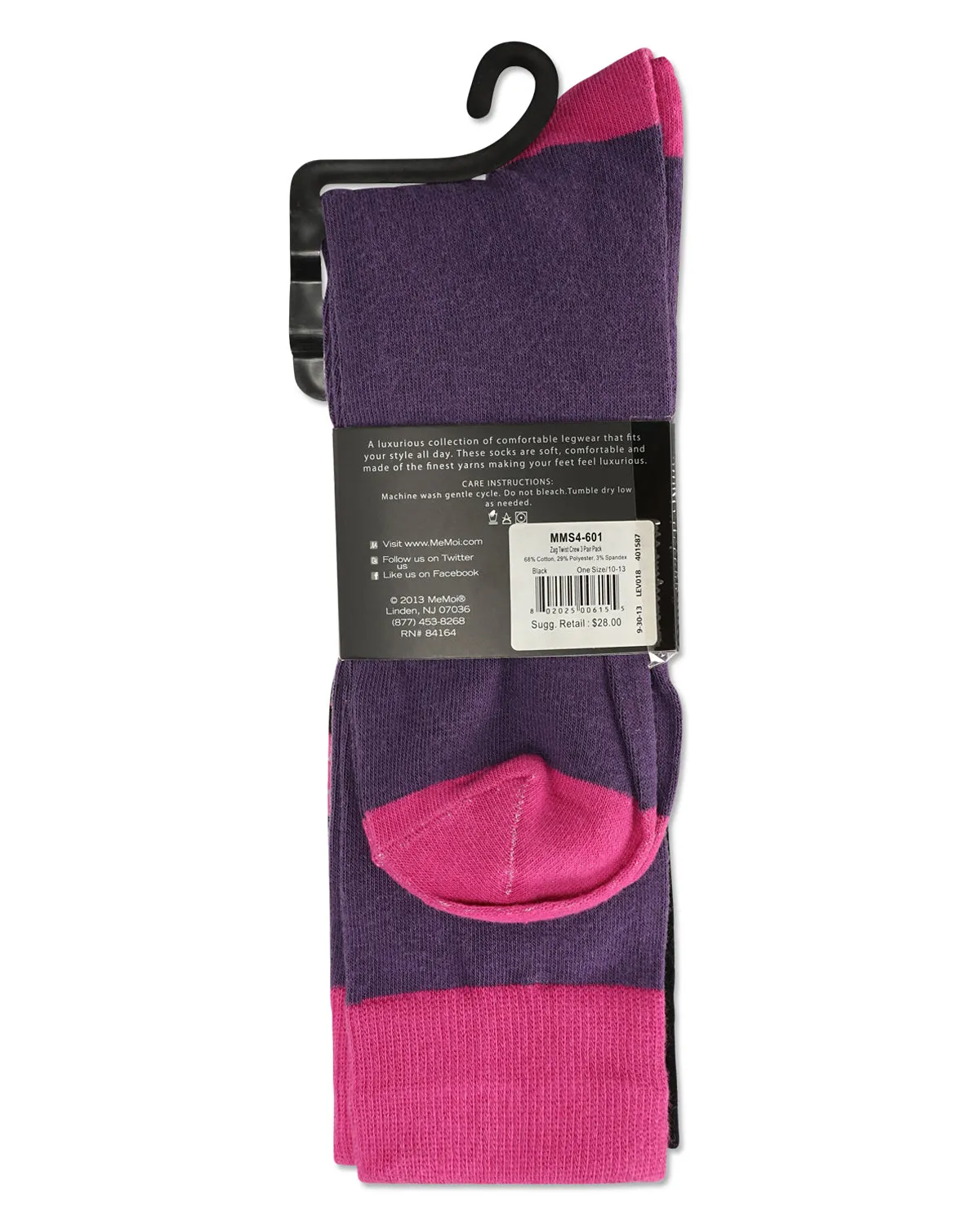 Zag Twist Cotton Blend Crew Sock 3 Pack