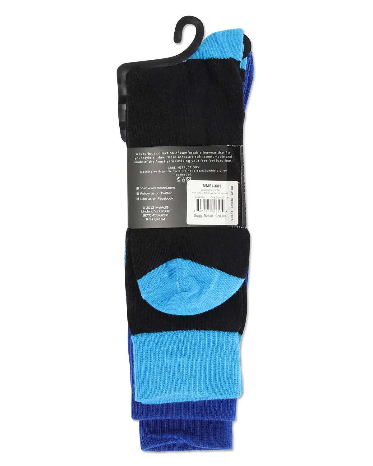 Zag Twist Cotton Blend Crew Sock 3 Pack