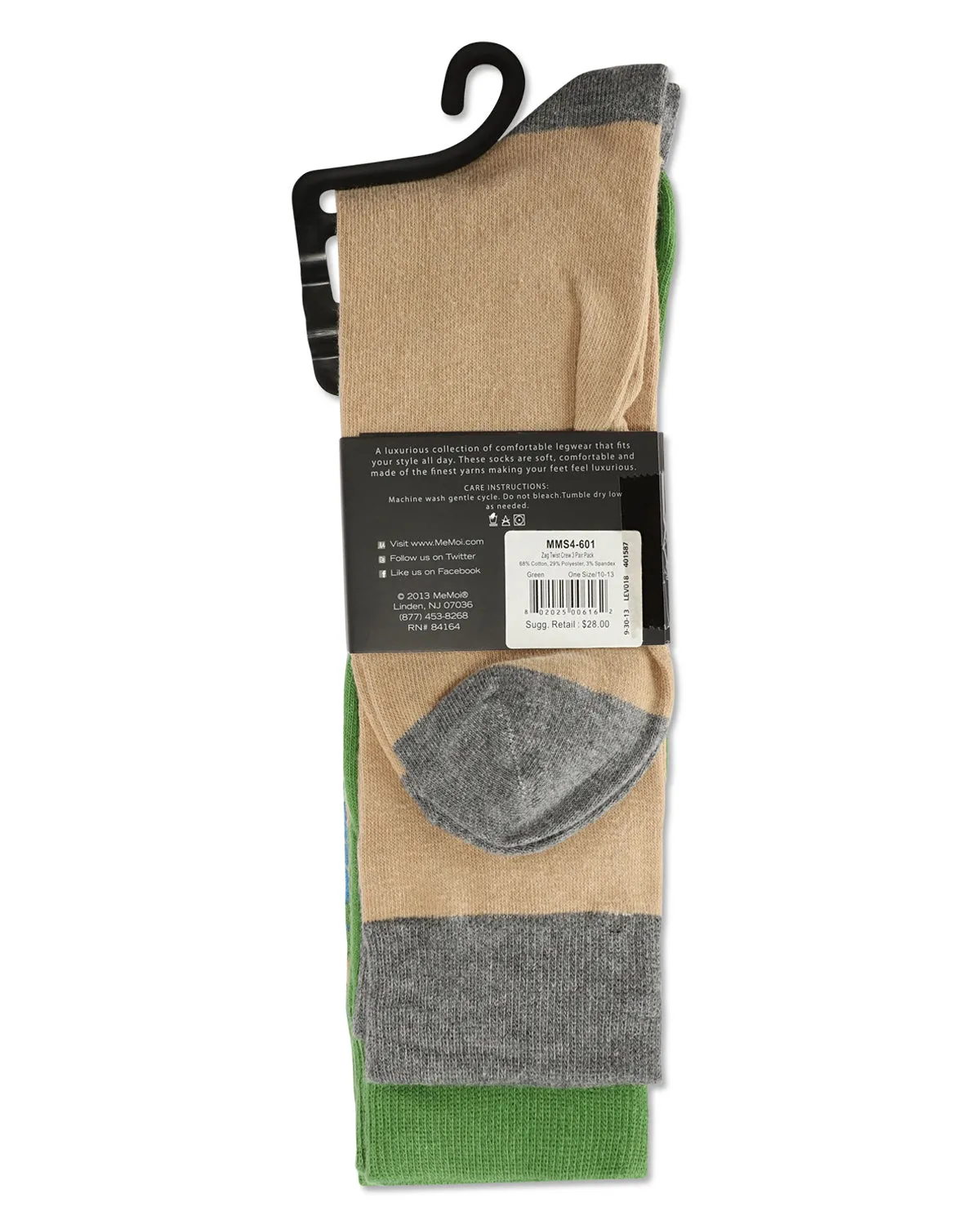 Zag Twist Cotton Blend Crew Sock 3 Pack